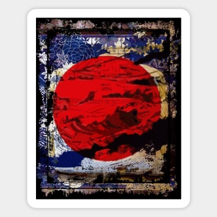 Japan Flag Red Circle Blue Mountain Collage Art 74 Magnet